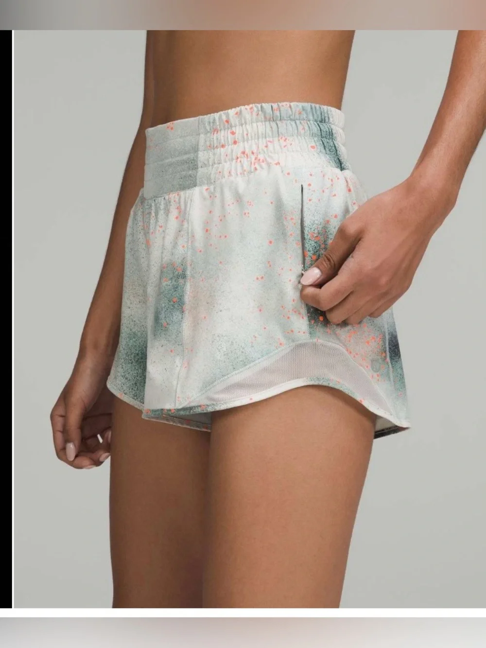 lululemon athletica Light Gray Spray-Print Athletic Shorts with Coral Flecks